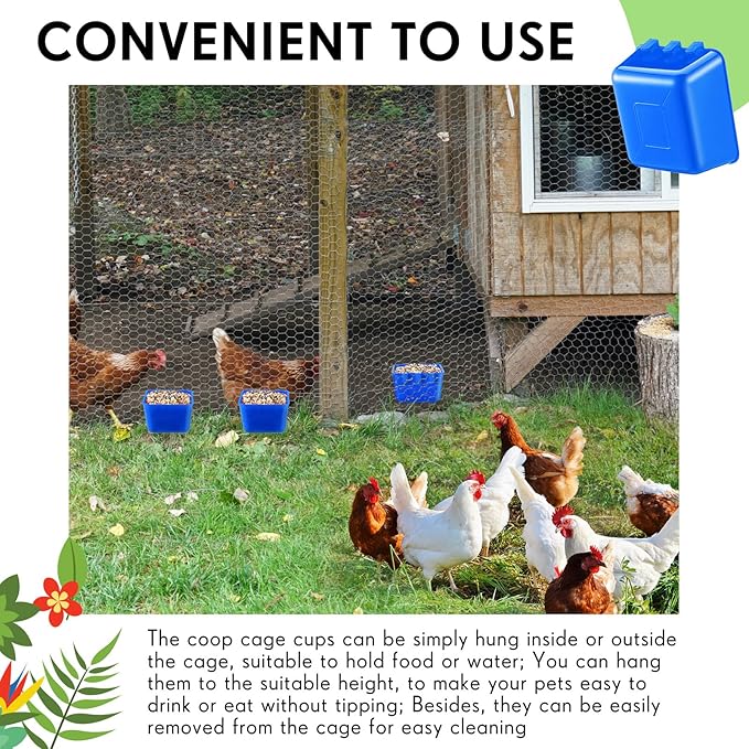 Maxdot 20 Pcs Chicken Water Feeder Cups 16 oz Pigeon Bird Feeder Cups Hanging Cage Chicken Water Cup for Pet Parrot Rooster Parakeet Bunny Gamefowl Poultry Wire Hutch(Blue)