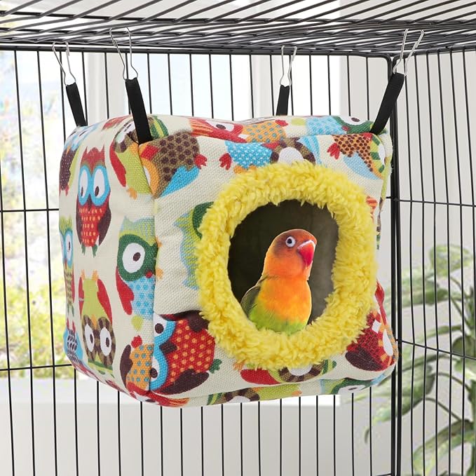 Hypeety Bird Hammock Nest House Parakeet Toys Hanging Warm Bird Nest for Parrot Hamster Small Animal Hanging Bed Bird Cage Accessories (S, Yellow)