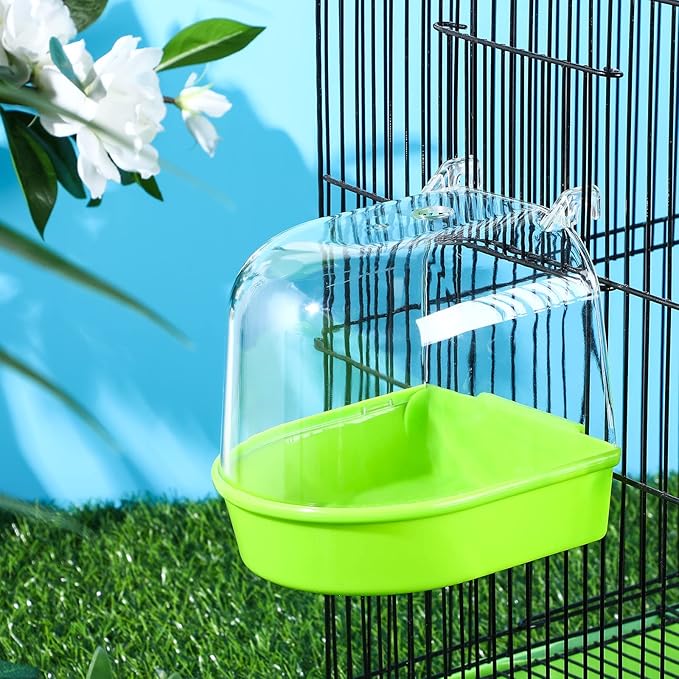 Honeydak 3 Pieces Clear Bird Bath for Cage Parakeet Bird Cage Accessories Hanging Bath Box Parrot Bathing Tub with Clear View for Cockatiel Conure Canary Budgies Parrots Blue Green White