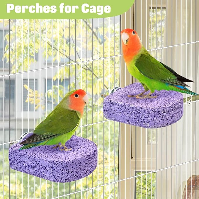 BNOSDM 4 Pcs Bird Beak Grinding Stone Chew Toy Parrot Calcium Perch Bird Stand Platform Parakeet Cage Accessories for Budgies, Cockatiels, Conures, Lovebirds, Finch (Purple)