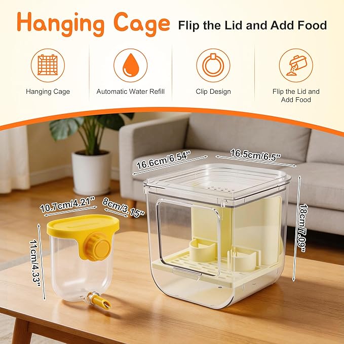 No Mess Bird Feeder Water Dispenser Set, Multifunctional Seed Feeder, Easy Cleanup Bird Cage Accessories, Beige, Yellow, 1 Set