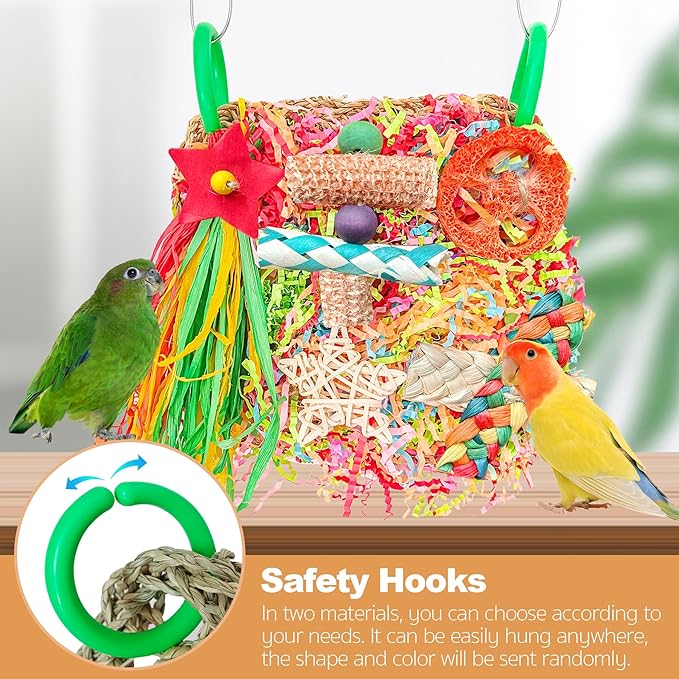 Parakeet Toys, Bird Toy Conure Grass Mat Budgie Shredder Hanging Set Cockatiel Foraging Toys Parrot Climbing Wall Toy Lovebird Cage Accessories for Small Birds