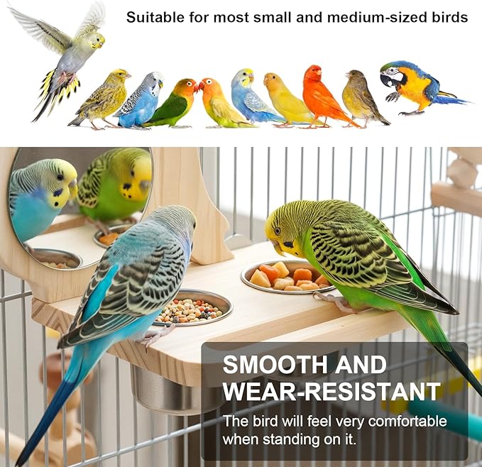 Natural Wood Perch, Adjustable Cage Accessory & Toy, Tool-Free Design for Parakeets, Cockatiels, Lovebirds
