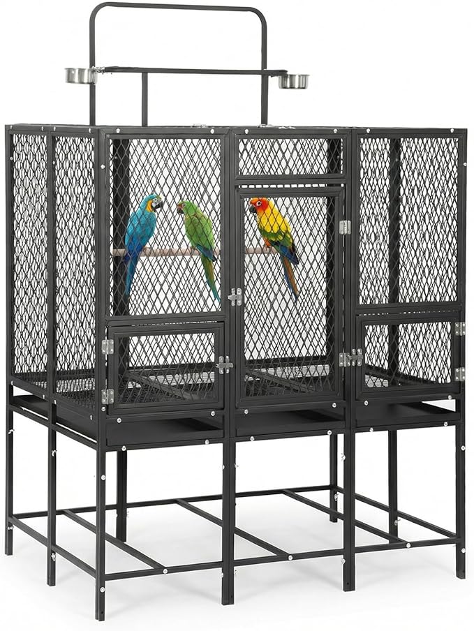 44" W x 65" H Large Bird Cage with Detachable Playtop – Heavy Duty Carbon Steel Flight Cage for Cockatiels, Parakeets, Conures & Lovebirds (Indoor & Outdoor Use)