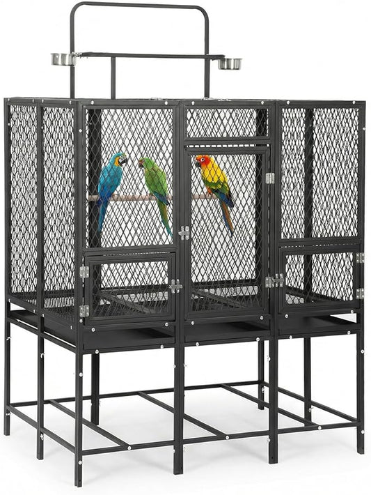 44" W x 65" H Large Bird Cage with Detachable Playtop – Heavy Duty Carbon Steel Flight Cage for Cockatiels, Parakeets, Conures & Lovebirds (Indoor & Outdoor Use)