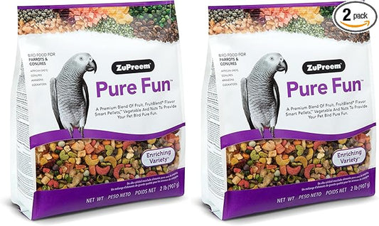 ZuPreem Pure Fun Bird Food, Parrot, Conure, Caique, African Grey, Eclectus,Small Cockatoo,Seed and Pellet Blend for Medium Large Birds,Bird Food Mixer Topper, Enriching Variety (ML, 2 lbs)(Pack of 2)