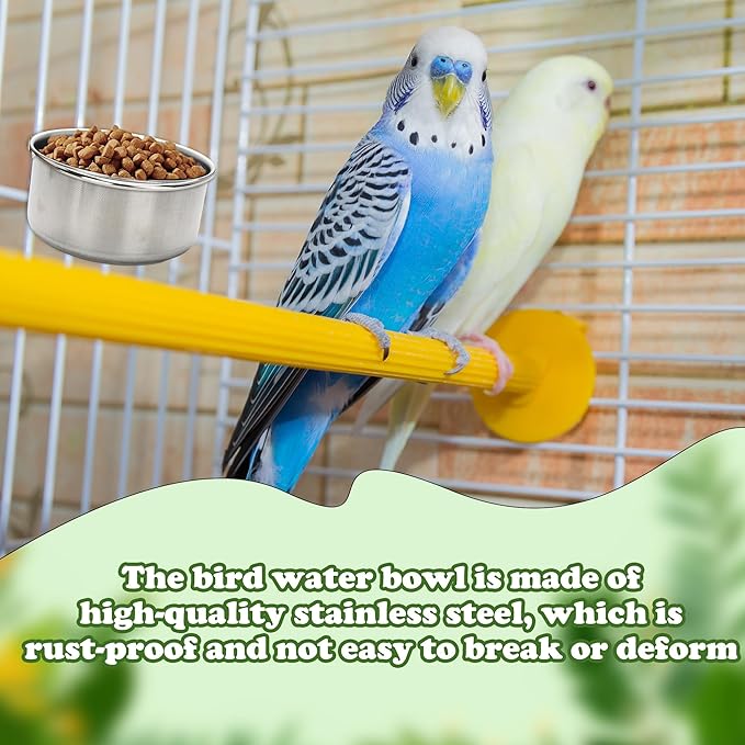10 Pcs Bird Food Bowls Stainless Steel Parrot Cage Water Bowl Cups with Clamp Holder Parrot Feeding Dish Coop Cups Parakeet Cockatiel Conure Lovebird Budgies Chinchilla Small Pet Animal