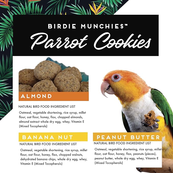 Oven Fresh Bites Natural Baked Treats, All-Natural Bird Treat Parrot Cookies, 4 Oz, Almond/Peanut Butter/Corn Fritter, 3-Pack