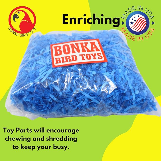 Bonka Bird Toys Colored Crinkle Shred Paper Chew Forage Nesting Treat Natural Multi-Use Craft Part Projects Cockatiels Parakeets Conures Amazons and Other Similar Birds (Blue)