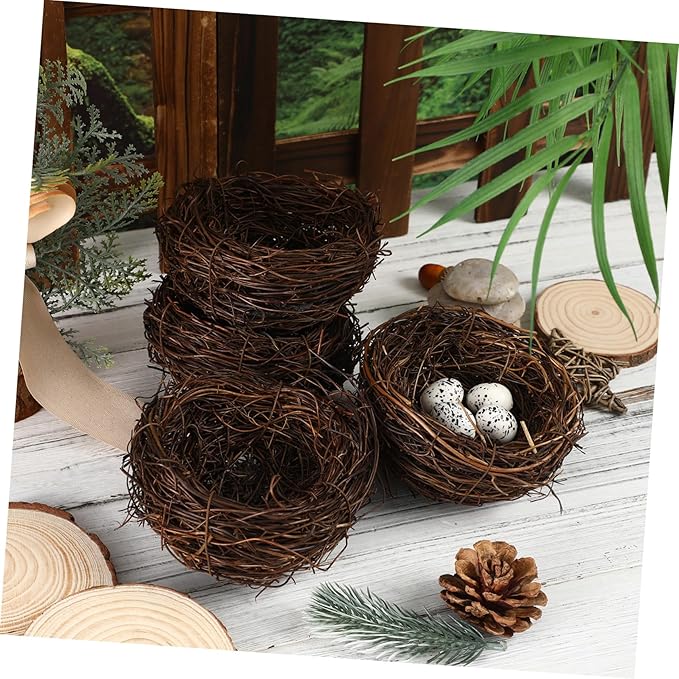 SUPVOX 4pcs Rattan Bird Nest Decorations Faux Birds Nests for Easter Crafts Decor Photography Props Hand Woven Country Style for Parties and Creative Projects