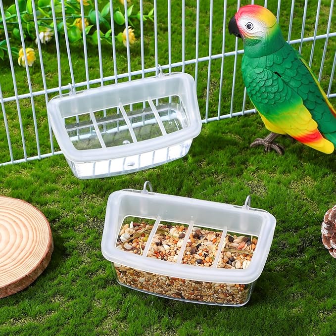 NOLITOY 2pcs Plastic Parrot Feeders, Universal Clear Hanging Bowls for Cockatiel Budgie Conure Macaw Parakeet Small Animal