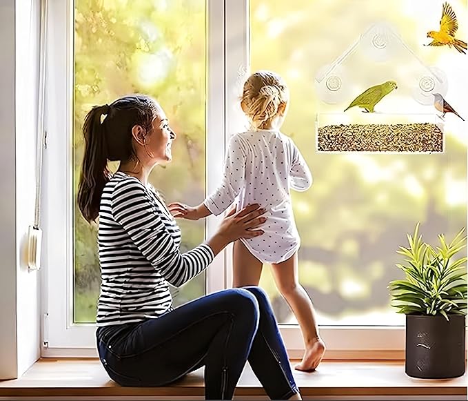 2 Pack Window Bird Feeder for Outdoors Clear Feeders Window Mounted with Strong Suction Cups Fummingbird Feeder Acrylic Birdfeeders for Viewing Wild Birds Outside, Interactive Cat Toys