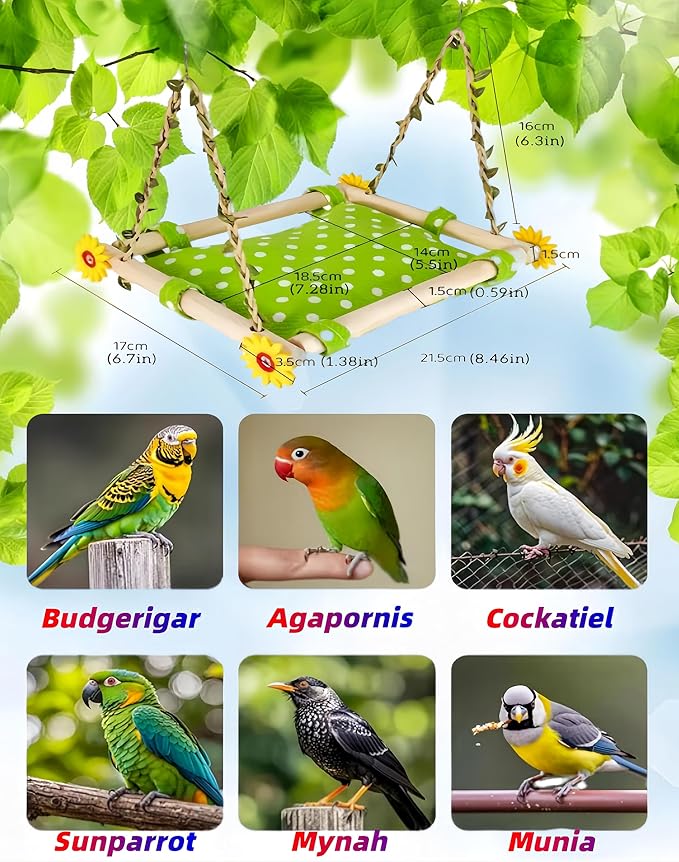 Bird Nest for Cage Parakeets Sleeping Bed Hanging Bird Hammock Parrot Bed Nest Wooden Perch Stand Swing for Conure, Budgie, Lovebird, Finch, Small Pets-Rectangle