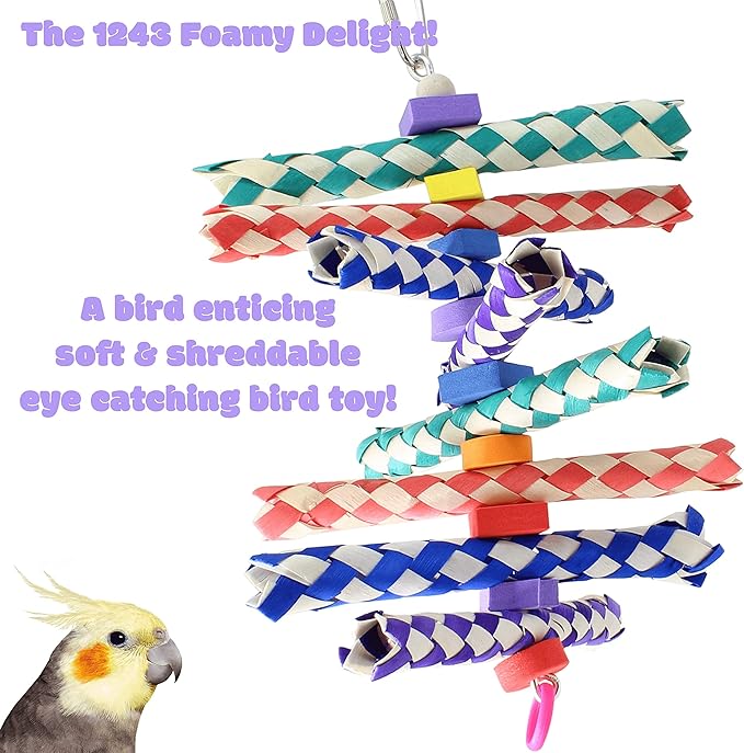 Bonka Bird Toys 1243 Foamy Delight Shredding Colorful Parrot Parrotlet Quaker Cockatoo Budgie