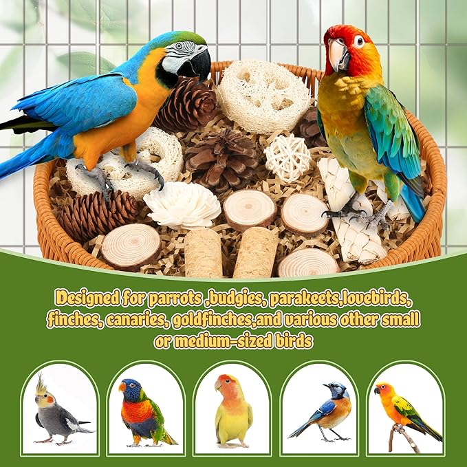Natural Bird Toys Rattan Bird Foraging Box Parrot Shredding Toys Conure Chewing Toys for Cockatiel Lovebird Parakeet Budgie and Small to Medium Birds (Large)