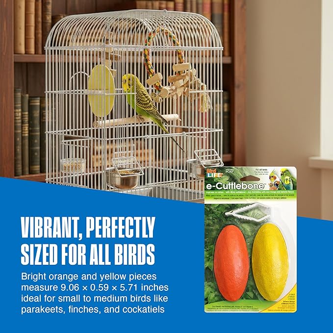 Penn-Plax Bird-Life E-Cuttlebone Flavored, 1 Pack (2 Counts) - Mango & Banana - Durable, Less Brittle Cuttlebones Enriched with Omega 3 & Vitamin B1 - Cage Clip - for All Bird Sizes - Mango & Banana