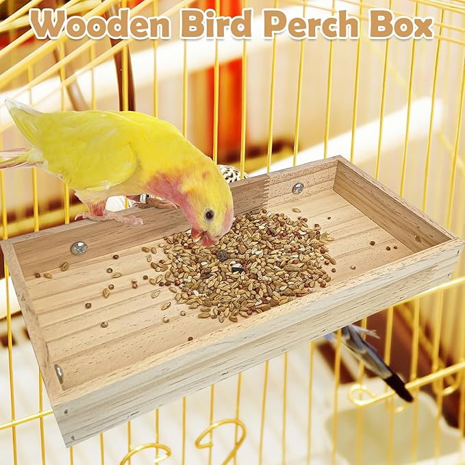 BNOSDM Wooden Bird Feeder for Cage Natural Wood Bird Foraging Box Food Dish for Small to Medium Birds Parrot Feeding Cups for Cockatiel, Lovebird, Parakeet, Budgies (Large)