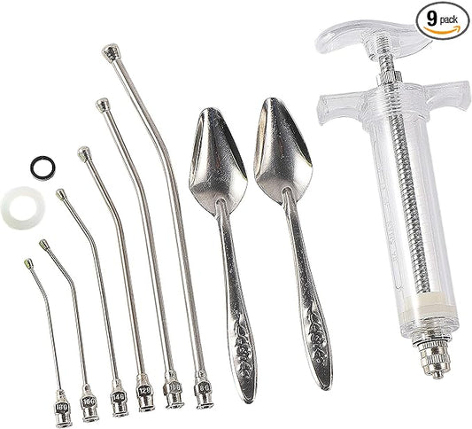 Baby Bird Feeding Syringe Feeding Tubes for Birds Parrot Hand Feeding Syringe with 6 Pcs Curved Gavage Tubes and Stainless Steel Metal Feeding Spoon (50ML)