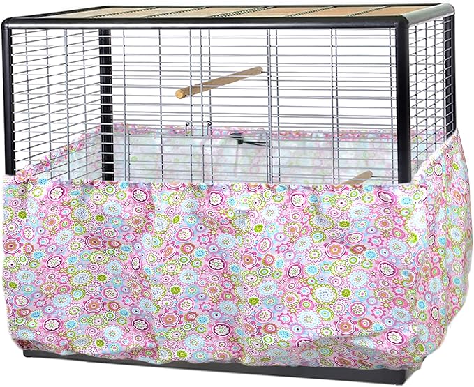 tinkare Large Adjustable Bird Cage Skirt Seed Catcher Birdcage Cover Seed Feather Catcher Bird Cage Guard with Adjustable Elastic Drawstring for Round Square Cage Fabric Design