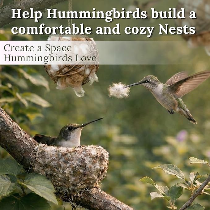 Hummingbird Nesters Bird Nesting Material Holder for Wild Birds Humming Bird House Materials Gifts for Bird Watching Nature Lovers Refillable Outdoor Bird Station (3 Balls Safe Nesting Starter Kit)