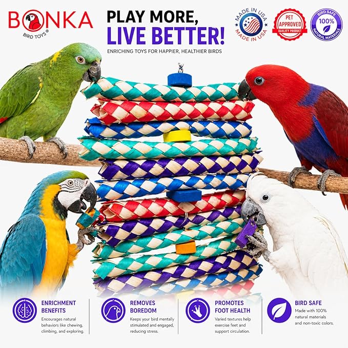 Bonka Bird Toys 1798 Big Foamy Delight Shreddable Bamboo Finger Trap and Foam Bead Bird Toy 9.5" x 6" for Small to Medium Birds Enrichment Play Amazon Conure and Similar