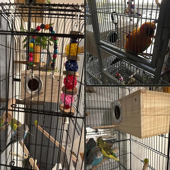 PINVNBY Parakeet Nesting Box Bird House Wood Breeding Box Parrots Mating Box for Lovebirds,Cockatoo,Budgie, Finch,Canary and Medium-Sized Birds(XL)