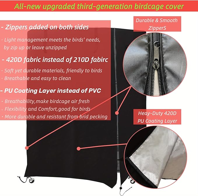Bird Cage Cover Good Night for Medium Cage with Zipper, Bird Universal Pet Cover Good Night for Cats, Mink, Totoro, Parakeet, Parrot and Small Animals, Medium (20" L x 15" W x 39" H)