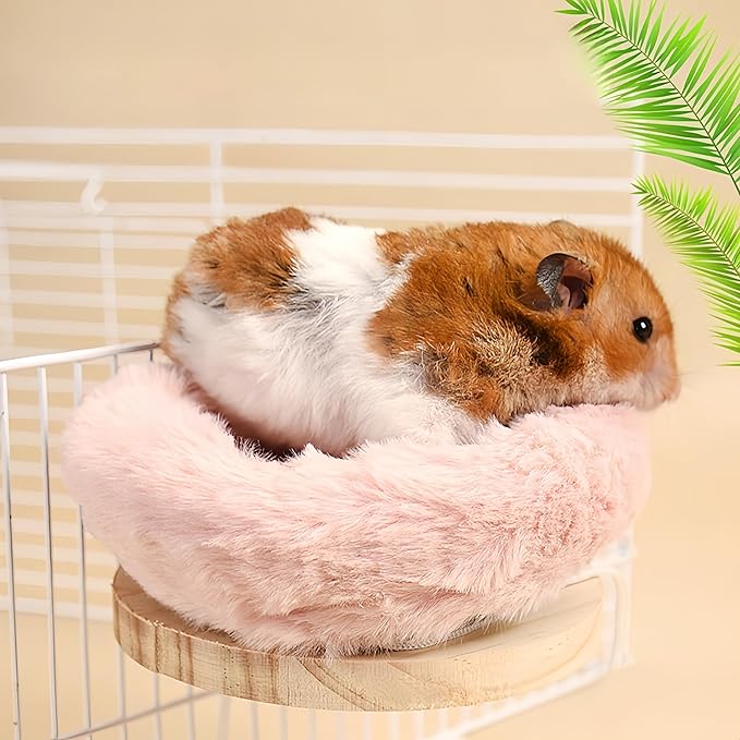 2Pcs Bird Perch Stand Platform Plush Parrot Hanging Hammock Warm Bird Nest Snuggle Hut Birds Sleeping Bed Wood Perch for Parrot, Budgies, Parakeet, Cockatiels, Conure, Lovebirds-Purple&Pink
