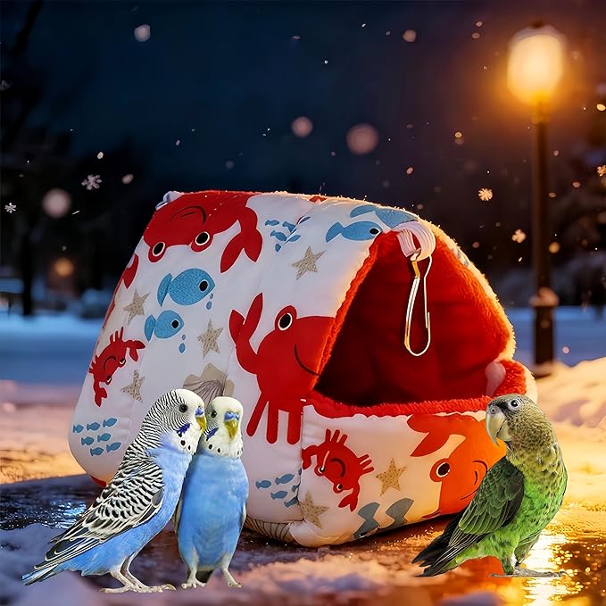 Warm Bird Nest House Plush Birds Hut Bed Hanging Hammock Sleeping Bed Bird Snuggle Cave Hanging Tent for Parrot Parakeet Cockatiel Conure African Grey Macaw-Crab