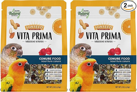 Sunseed Vita Prima Conure Food – Nutrient-Rich Blend with Fruits,Vegetables & Seeds Supports Healthy Feathers,Eyes & Active Energy – 3 lb Bag,(Pack of 2)