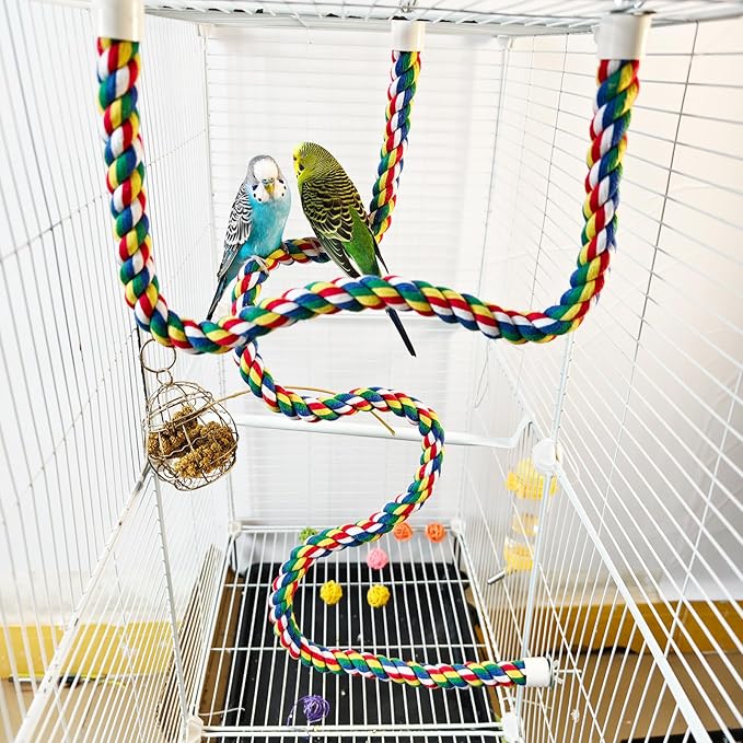 41Inch × 0.8-Inch Diameter Nipple Style Bird Rope Perch, Bird cage Accessories, Rope perches for Conures,Parrots,Cockatiel,Lovebird,Budgerigar,Parakeet perches Birds Standing Pole