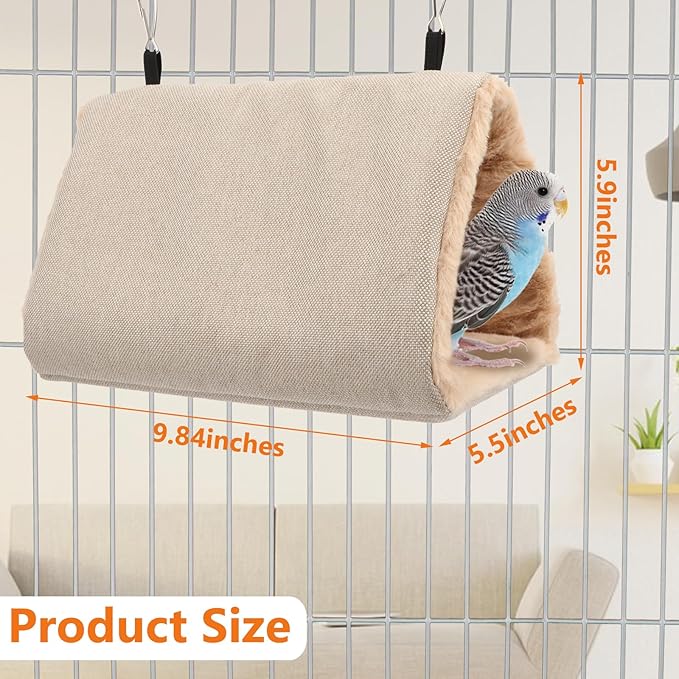 Litewoo Winter Warm Bird Nest House Hanging Hammock Shed Hut Cotton Parrot Sleeping Bed Plush Double Access Birds Hut Hideaway Tent for Parrot Parakeet Cockatiel Cockatoo Budgie Lovebirds (M/Beige)