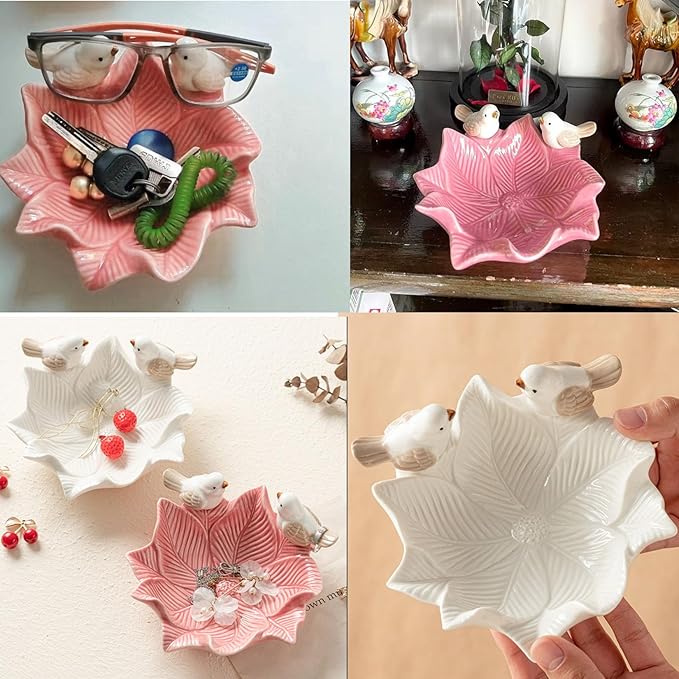 Bird Bath Bowl for Cage Bird Feeders Ceramic Guinea Pig Hamster Food Bowl Puppy Bowls Pink Decorative Plate Ideal Gifts for Women