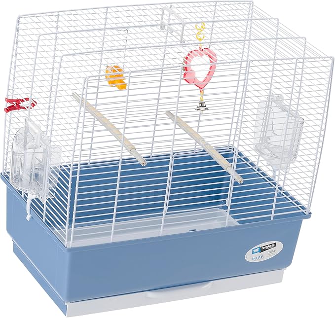Ferplast Bird Cage Canary Cage Rekord 3, Complete with Accessories and Rotating Feeders, Sturdy White Painted Metal and Blue Plastic Bottom, 49 X 30 XH 48.5 cm