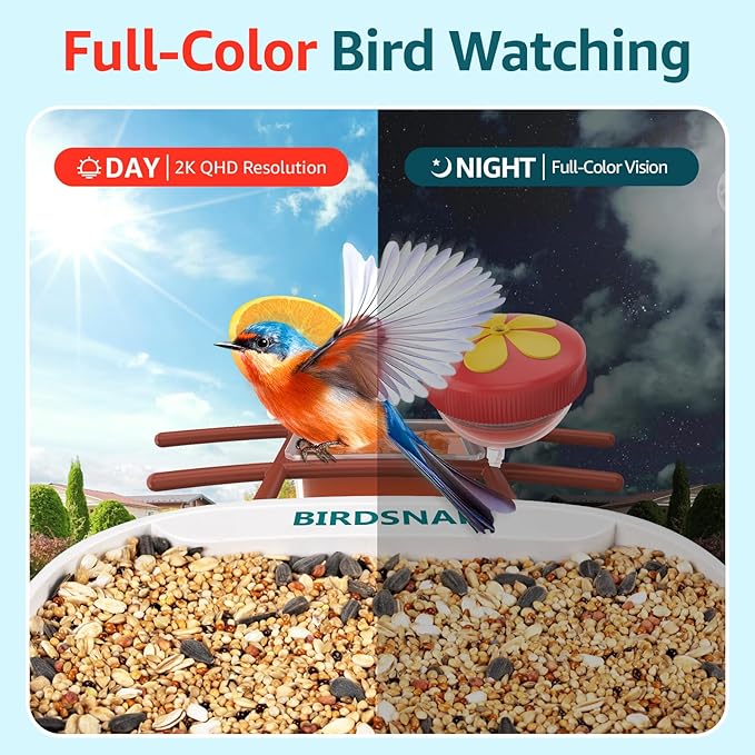 birdsnap® TUC Bird Feeder with Camera 2K HD Live with 32GB Card Auto Detect & Notify AI Identify Camera Birds Feeders Solar Powered Wireless Outdoors Backyard Gift for Mom Dad Birds Lover, 2.4G WiFi