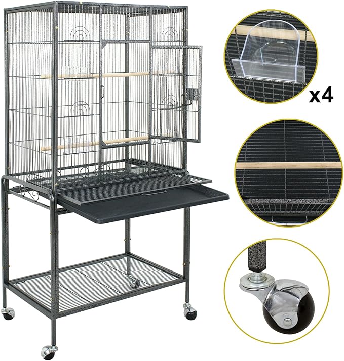 Microdermabrasion 53"/61"/68" Large Bird Cage Play Top Parrot Cockatiels Parakeet Cage Macaw Finch Cockatoo Prevue Flight Cage Perch Pet House (53 inch)