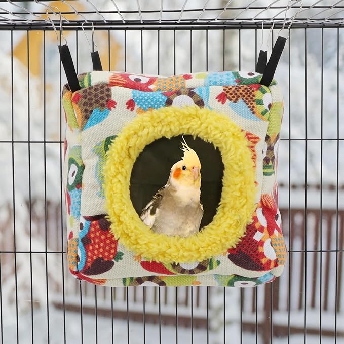 Hypeety Bird Hammock Nest House Parakeet Toys Hanging Warm Bird Nest for Parrot Hamster Small Animal Hanging Bed Bird Cage Accessories (S, Yellow)