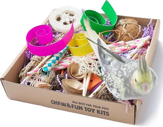 Bird Toys - Natural Foraging & Shredding Box for Parrots | Colorful Chew Toy | Ideal for Cockatiels, Conures, Lovebirds & Small Medium Birds