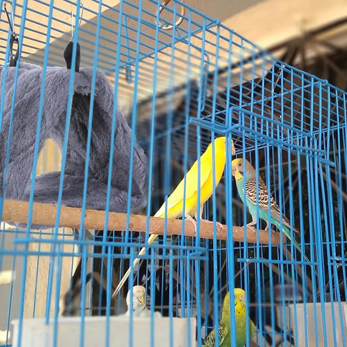 2 PCS Warm Bird Nest House, Bird Bed for Cage Accessories Hanging Hammock House Plush Snuggle Hideaway Cave Bed Tent for Pet Parrot, Parakeets, Cockatiels, Lovebirds, Macaw, Budgies (Blue, Grey)