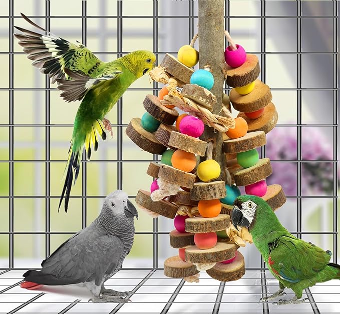 Bird Toys, Parrot Toys Natural Peppered Wood Bird Chew Toys for Small and Medium-Sized Parakeet,Cockatiel,Conures,Lovebirds Macaws,African Grey,Cockatoos,Amazon Parrots,Aviary Hanging Toys