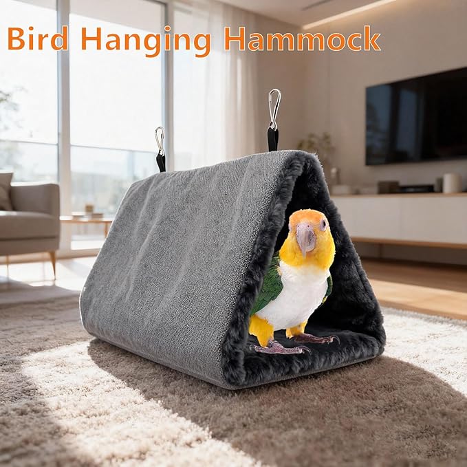 Litewoo Winter Warm Bird Nest House Hanging Hammock Shed Hut Cotton Parrot Sleeping Bed Plush Double Access Birds Hut Hideaway Tent for Parrot Parakeet Cockatiel Cockatoo Budgie Lovebirds (M/Grey)