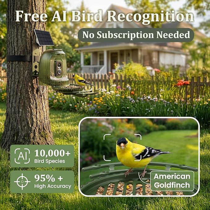 HIXX Smart Bird Feeder with 4MP Camera – Auto Capture Video, AI Bird Identification, Large Capacity & Seed Guard, Solar Powered Night Light, Live Birdwatching Camera for Lovers, Family & Friends