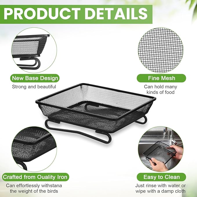 4 Pcs Ground Bird Feeder Tray 6.9 x 6.9 x 2.2 Inches, Metal Platform Mesh Seed Tray for Bird Feeders, Great Attracting Garden Yard Decoration for Wild Birds Squirrels Dove