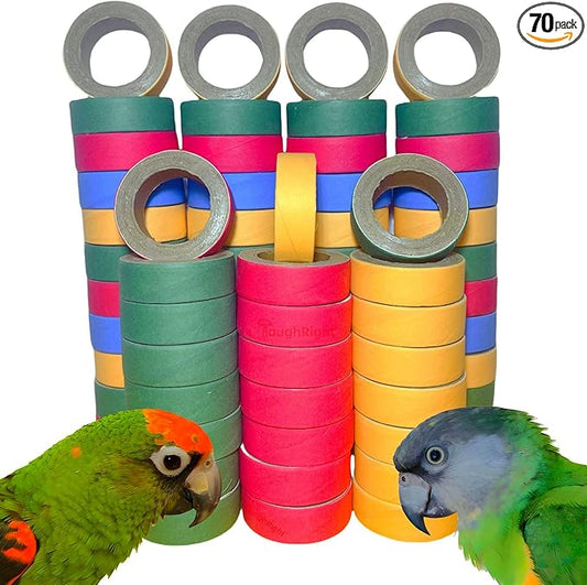 70 Pcs Chew Bagels Bird Toys for Parrots Durable Cardboard BrioChew 0.3in“ Thick Chewing Shredding Foraging Foot for Medium & Large Parrot Amazons Mini Macaws African Greys Cockatoos Eclectus Senegal