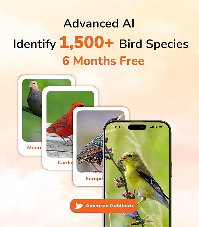 SensForge Smart AI Bird Feeder Camera, 2.5K HD Live View, Solar-Powered Wooden Outdoor Feeder with AI Recognition, Weatherproof, App Notifications - Ideal for Bird Lovers, Parents & Kids