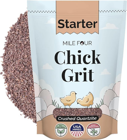 Mile Four Chick Grit for Baby Chicks - Chickens Age 0-8 Weeks, 100% Natural Mineral Chick Grit Quartzite, Poultry Grit Digestive Aid, USA Mined, 4 lbs