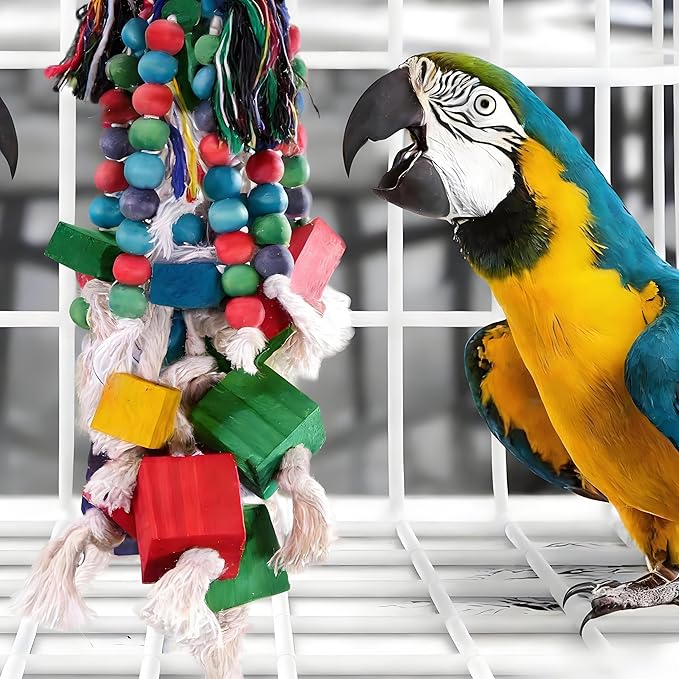 Durable Bird Toys for Large Parrots Parrot Toys for Macaws & African Greys Natural Wood, Squeaky, Chew & Climbing Toys for Large Birds, Safe & Eco-Friendly