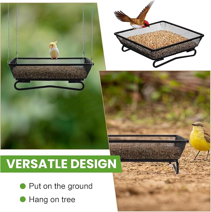 4 Pcs Ground Bird Feeder Tray 6.9 x 6.9 x 2.2 Inches, Metal Platform Mesh Seed Tray for Bird Feeders, Great Attracting Garden Yard Decoration for Wild Birds Squirrels Dove
