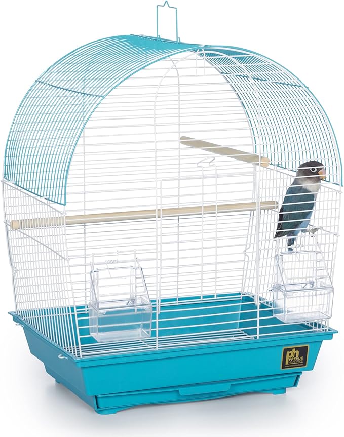 Prevue Pet Products South Beach Dome Top Bird Cage - Ideal for Parakeets, Finches, Budgies, & Canaries, Small & Portable Indoor Bird Cage, Functional Permanent or Travel Bird Cage - White & Teal
