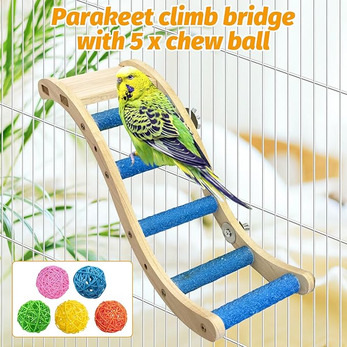 Nature Wooden Bird Ladder Pet Parrots Climb Bridge Exercise Stands for Parakeet Climbing Chewing Bridge Bird Cage Accessories for Cockatiel Parakeet Lovebirds Budgie (Blue)